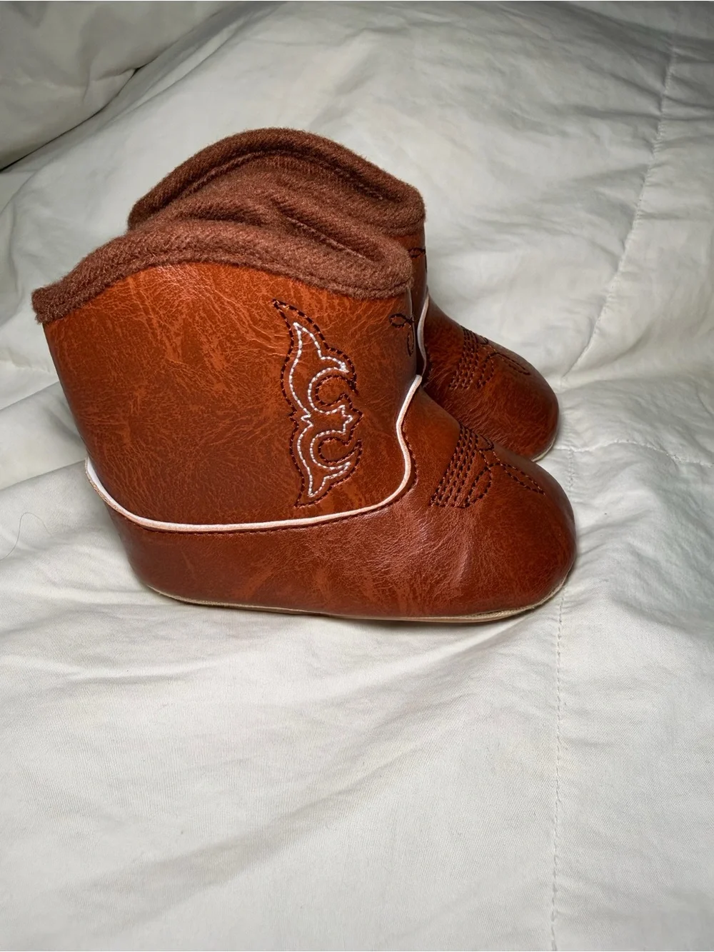 Brown Faux-Leather Baby Cowboy Booties - Cozy Walker Shoes